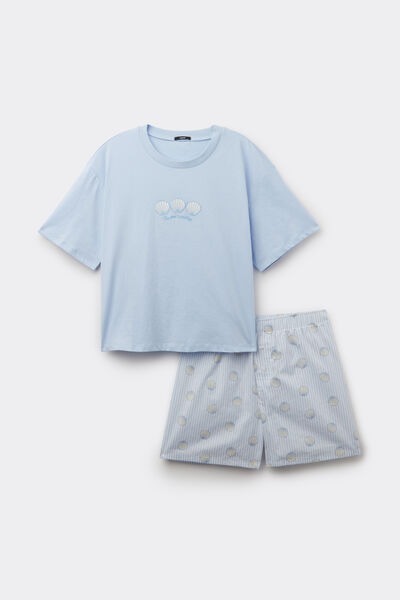 Tezenis Pijama Corto Algodón Bordado Conchas Mujer  Tamaño L