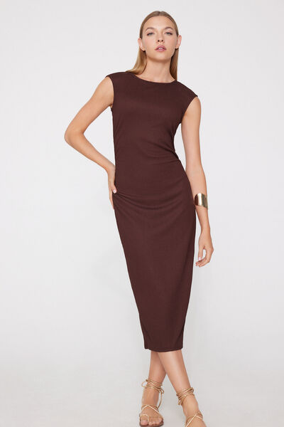 Tezenis Vestido Midi Frunces Crinkle Mujer Marrón Tamaño S