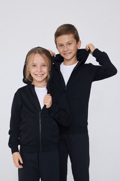 Tezenis Dětská Unisexová Mikina na Zip s Kapucí Unisex Cerná Velikost 12-13