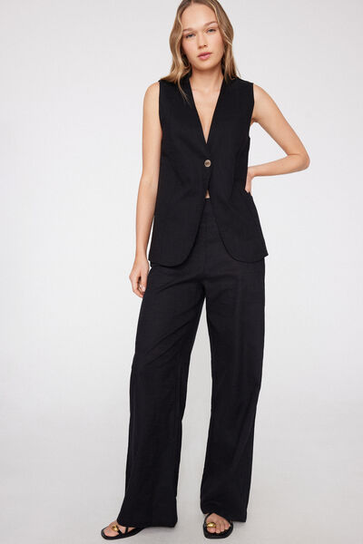 Tezenis Pantalones Largos Palazzo Tela de Algodón Mujer Negro Tamaño XS