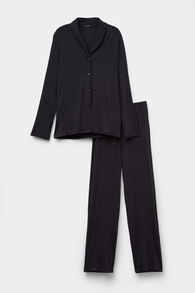 Tezenis Pijama Largo de Viscosa Abierto Mujer Negro Tamaño L