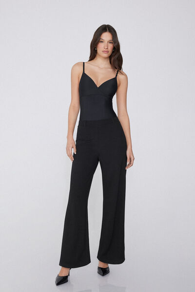Tezenis Pantalón Palazzo Punto Jersey Mujer Negro Tamaño L