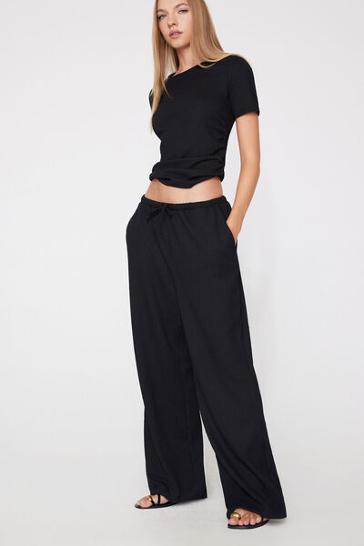 Tezenis Pantalones Largos Palazzo Crinkle Mujer Negro Tamaño L