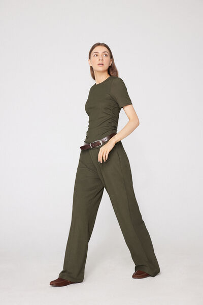 Tezenis Pantalones Largos Palazzo Crinkle Mujer Verde Tamaño L