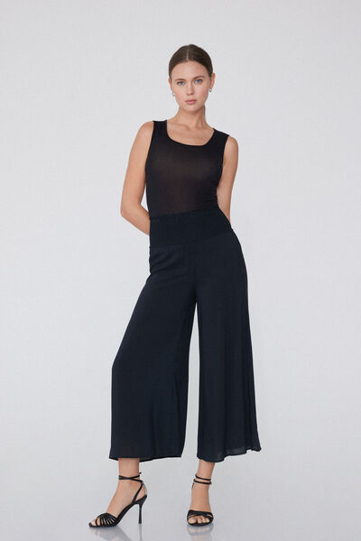 Tezenis Pantalón estilo japonés de Tela Punto Smock Mujer Negro Tamaño L