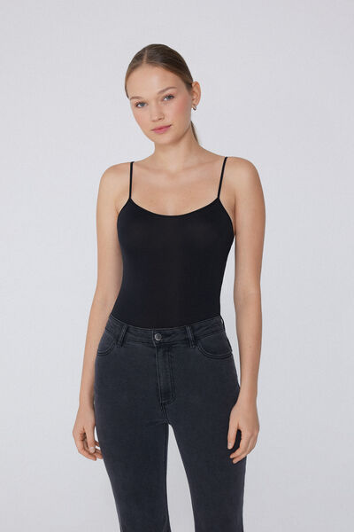 Tezenis Body Bretelles Fines en Microfibre Femme Noir Taille M