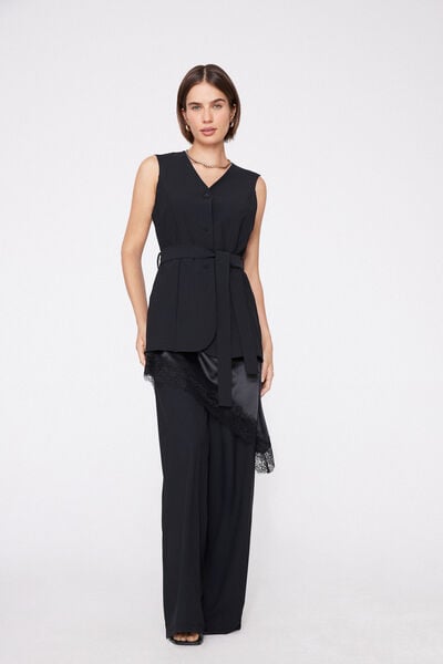 Tezenis Pantalones Largos Palazzo Microfibra Easy Fit Mujer Negro Tamaño L