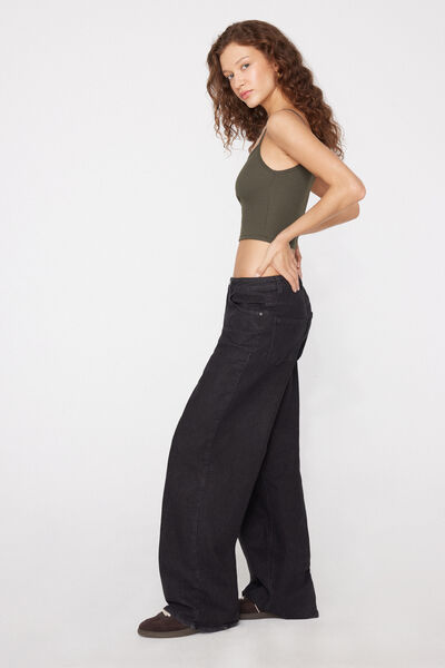 Tezenis Bavlněný Žebrovaný Crop Top s Úzkými Ramínky Žena Zelená Velikost L