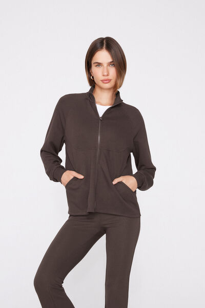 Tezenis Sudadera de Canalé con Cremallera Superior Softness Mujer Marrón Tamaño L