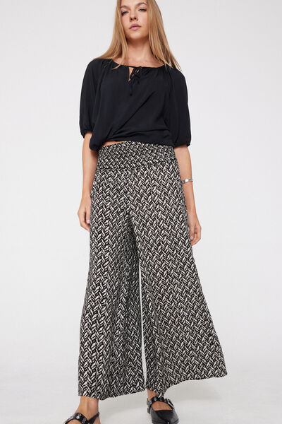 Tezenis Pantalón estilo japonés de Tela Punto Smock Mujer Negro Tamaño L