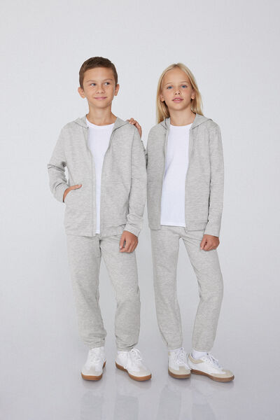 Tezenis Dětská Bavlněná Mikina s Kapucí na Zip Unisex Unisex Šedá Velikost 10-11