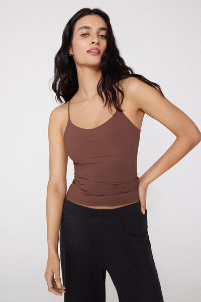 Tezenis Camiseta Tirantes Ajustables Natural Lifting 2 en 1 Mujer Marrón Tamaño M