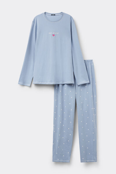 Tezenis Pijama Largo de Algodón Bordado «Full of Love» Mujer Azul Tamaño L