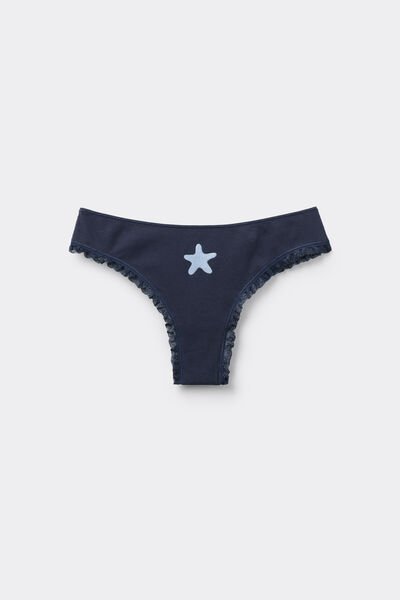 Tezenis Braguita Brasileña de Algodón de Canalé con bordado Mujer Azul Tamaño L