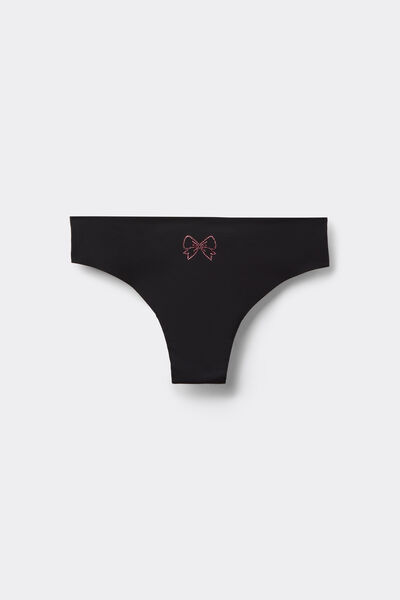 Tezenis Braguita Brasileña Microfibra Sin Costuras Strass Mujer Negro Tamaño L