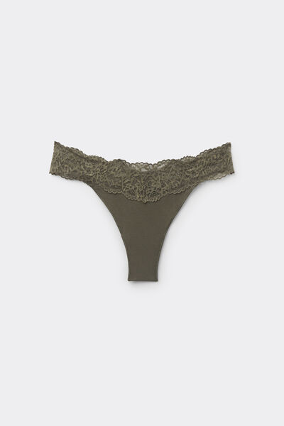 Tezenis Braguita Brasileña Algodón y Encaje Reciclado Mujer Verde Tamaño L