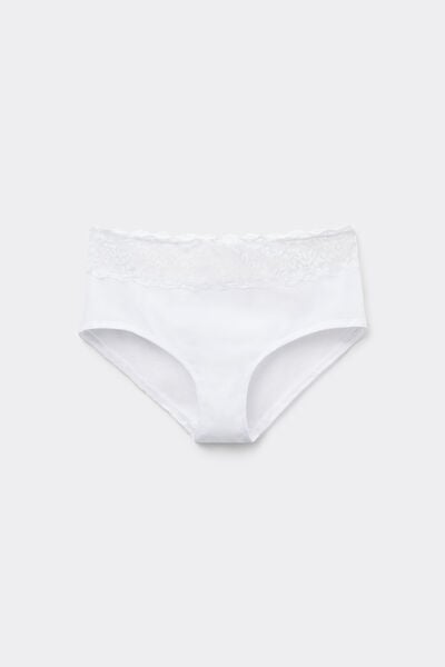 Tezenis Culotte de algodón y encaje reciclado Mujer Blanco Tamaño L