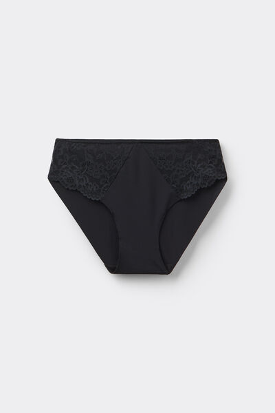 Tezenis Braguita de Microfibra y Encaje Sin Costuras Mujer Negro Tamaño L