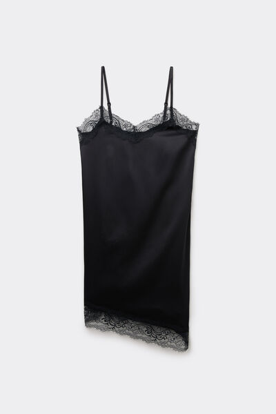 Tezenis Combinación Vestido Asimétrica de Raso y Encaje Mujer Negro Tamaño L