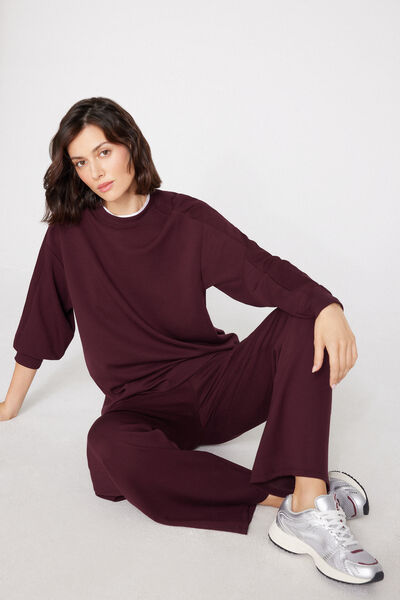 Tezenis Sudadera con Cuello Redondo y Bandas de Canalé Superior Softness Mujer Rojo Tamaño L