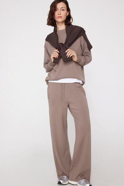 Tezenis Pantalones Palazzo con Bandas de Canalé Superior Softness Mujer Marrón Tamaño L