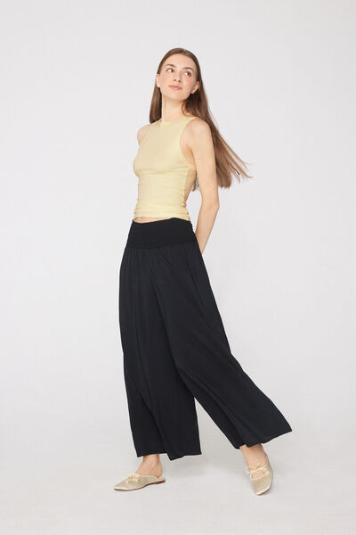 Tezenis Pantalón estilo japonés de Tela Punto Smock Mujer Negro Tamaño L