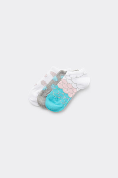 Tezenis 3 Pares Calcetines Tobilleros Algodón Estampado Niña Chica Gris Tamaño 25-27