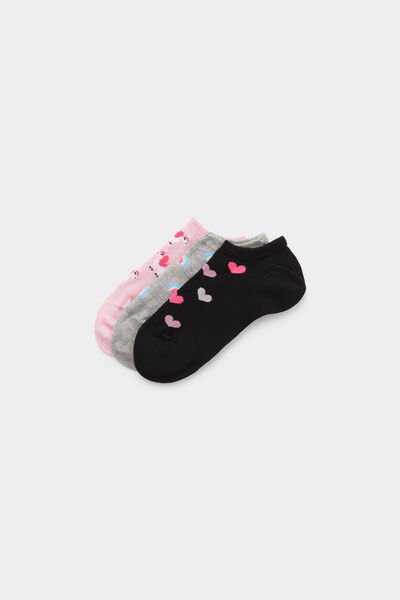 Tezenis 3 Pares Calcetines Tobilleros Algodón Estampado Niña Chica Negro Tamaño 25-27