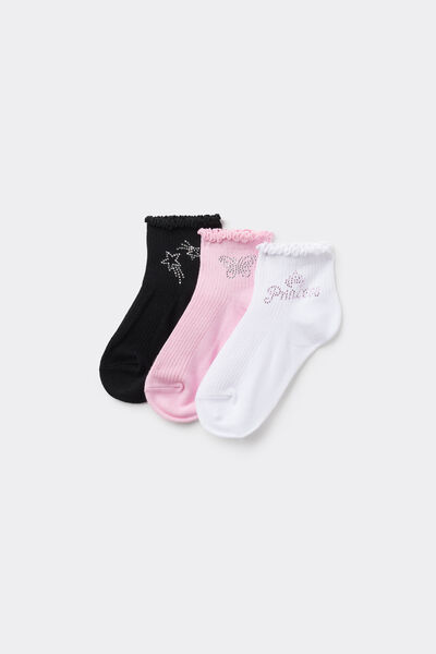 Tezenis 3 Pares de Calcetines Cortos de Algodón Deportivos Estampado Niña Chica Negro Tamaño 25-27