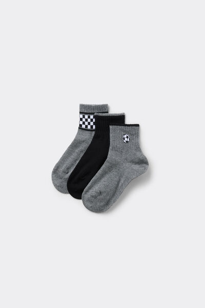 Tezenis 3 Pares Calcetines Cortos Algodón sin Borde Estampado Niño Niño Negro Tamaño 25-27