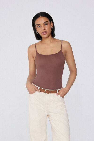 Tezenis Body con Tirantes Finos de Microfibra Mujer Marrón Tamaño L