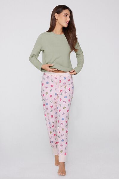 Tezenis Pantalón Largo de Algodón Estampado con Cordón Mujer Rosa Tamaño L