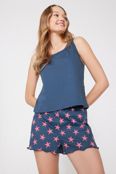 Tezenis Pantalones Cortos Algodón Estampado Punto Festoneado Mujer Azul Tamaño L
