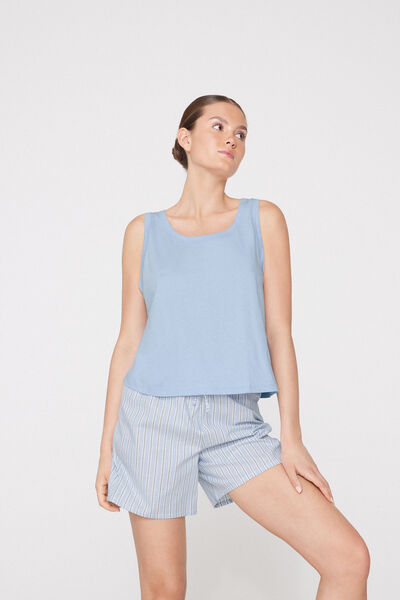 Tezenis Camiseta de Tirantes Anchos Algodón Color Liso Mujer Azul Tamaño L