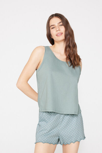Tezenis Camiseta de Tirantes Anchos Algodón Color Liso Mujer Verde Tamaño L