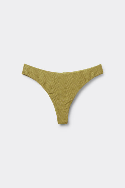 Tezenis Braguita Brasileña de Bikini Cintura Alta Redondeada Sparkling Touch Verde Oliva Mujer Verde Tamaño L