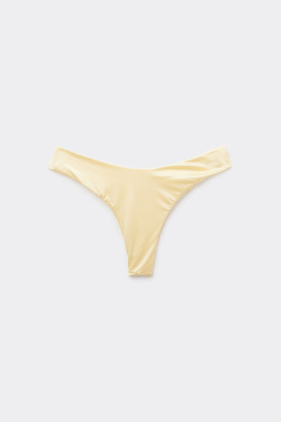Tezenis Braguita Brasileña de Bikini de Pernera Alta con la Parte Delantera Más Baja Shiny Amarillo mantequilla Mujer Amarillo Tamaño L
