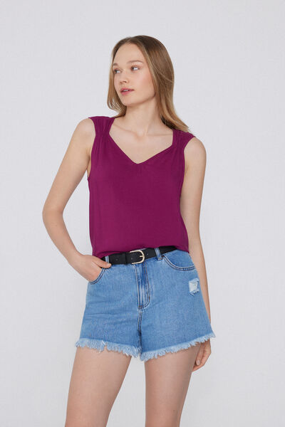 Tezenis Camiseta Tirantes Anchos de Viscosa con Frunces Mujer Rojo Tamaño L