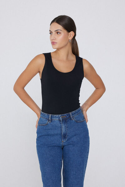 Tezenis Camiseta Tirantes Anchos Algodón Orgánico Escote Redondeado Mujer Negro Tamaño L