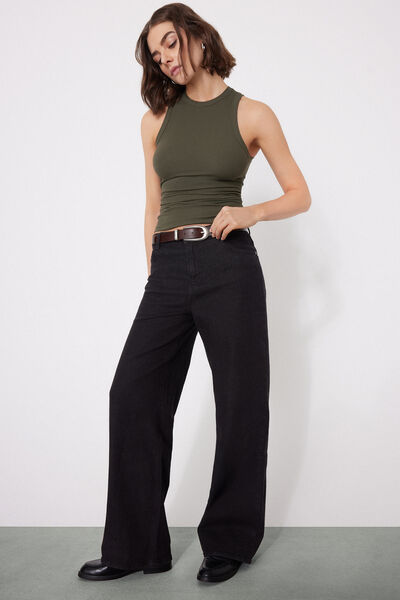 Tezenis Camiseta de Tirantes con Espalda Nadadora de Canalé de Algodón Mujer Verde Tamaño L