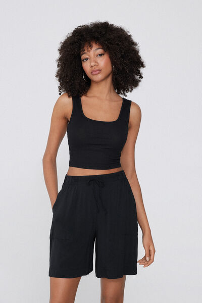 Tezenis Top corto Tirantes Anchos Algodón Calado Mujer Negro Tamaño L