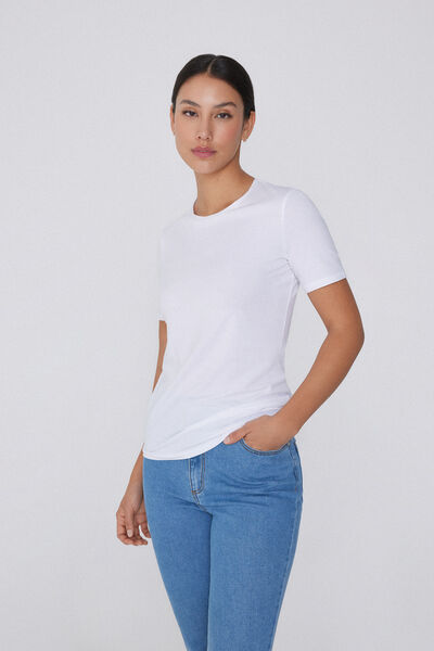 Tezenis Camiseta Cuello Redondo Algodón Orgánico Elástico Mujer Blanco Tamaño L
