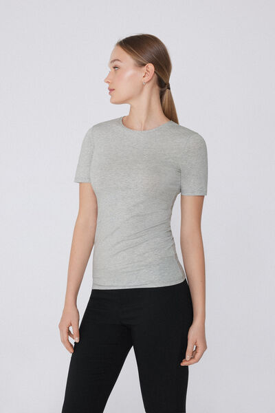 Tezenis Camiseta Cuello Redondo Algodón Orgánico Elástico Mujer Gris Tamaño L