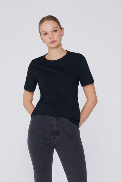 Tezenis Camiseta Basic Cuello Redondo de Algodón Mujer Negro Tamaño L
