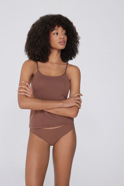 Tezenis Camiseta de Tirantes de Algodón Orgánico Elástico con Cuello Redondo Mujer Marrón Tamaño L