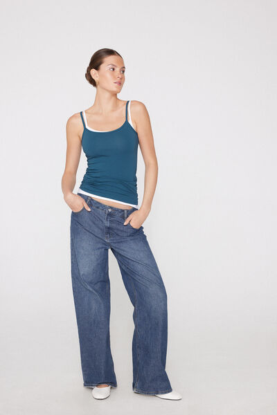 Tezenis Camiseta de Tirantes de Algodón Orgánico Elástico con Cuello Redondo Mujer Azul Tamaño L