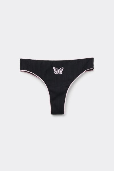Tezenis Braguita Brasileña Algodón Pointelle Bordado Mujer Negro Tamaño L