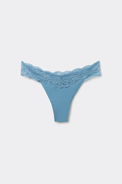 Tezenis Braguita Brasileña Microfibra Sin Costuras Encaje Mujer Azul Tamaño L