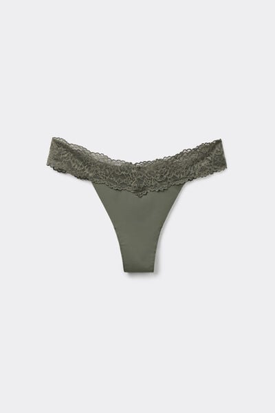 Tezenis Braguita Brasileña Microfibra Sin Costuras Encaje Mujer Verde Tamaño L