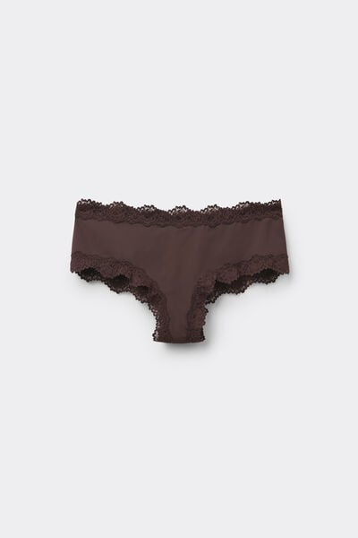 Tezenis Culotte Brasileño Microfibra Encaje Reciclado Mujer Marrón Tamaño L